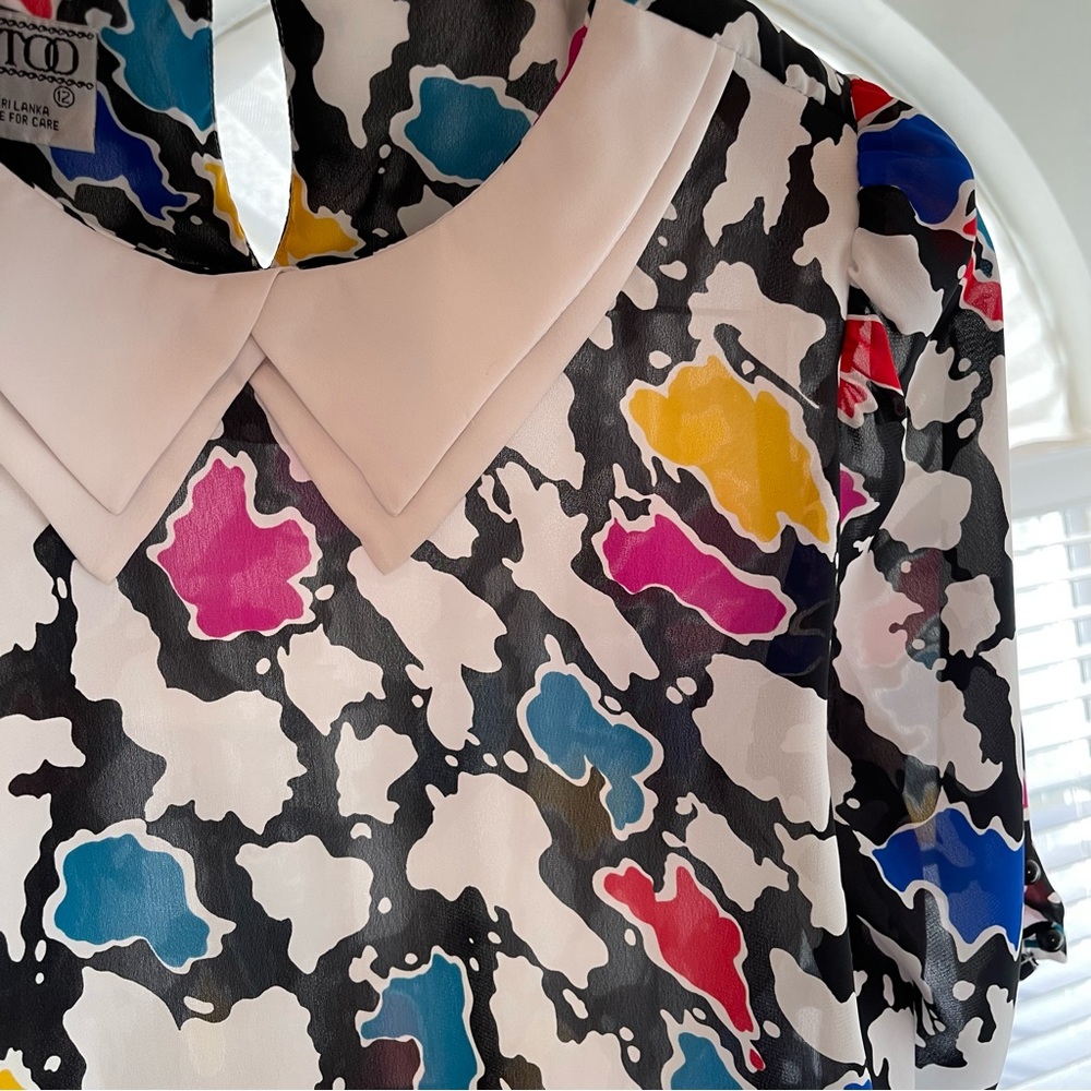 Vintage 1980s J.B. Too Blouson Abstract Print Midi Dress Multicolor Size… - Picture 15 of 15